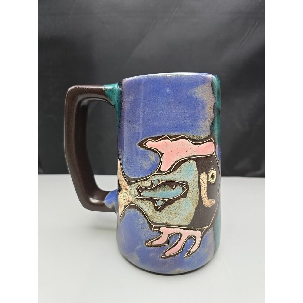 Fish Coffee Mug Mexican Art Pottery Stoneware Signed By Mara Handmade In Mexico
